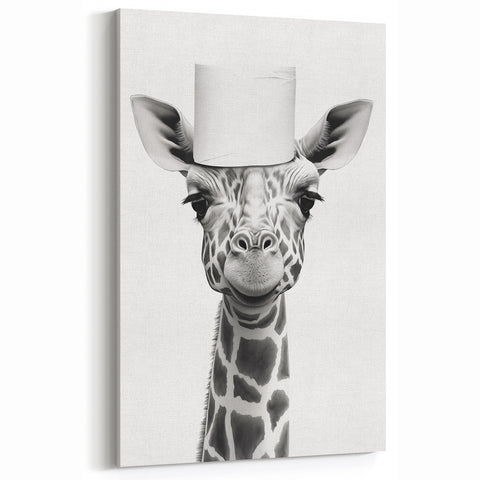 Quirky Giraffe Bathroom Wall Art - Fun Black and White Decor