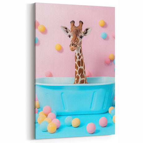 Colorful Giraffe Bathroom Wall Art - Playful Pastel Decor
