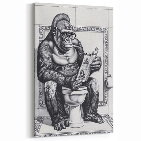 Gorilla Bathroom Wall Art - Quirky Black and White Decor