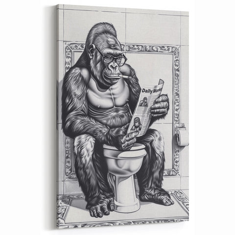 Gorilla Bathroom Wall Art - Quirky Black and White Decor