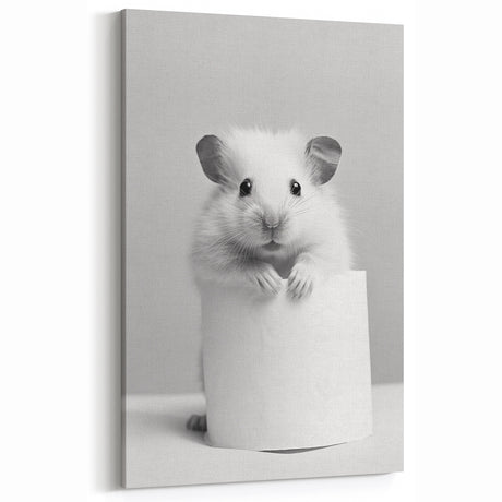 Cute Hamster Bathroom Wall Art - Minimalist Black and White Decor