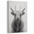 Highland Cow Bathroom Wall Art - Minimalist Black and White Decor