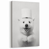 Smiling Polar Dog Bathroom Wall Art - Minimalist Black and White Decor