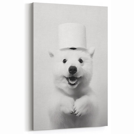 Smiling Polar Dog Bathroom Wall Art - Minimalist Black and White Decor