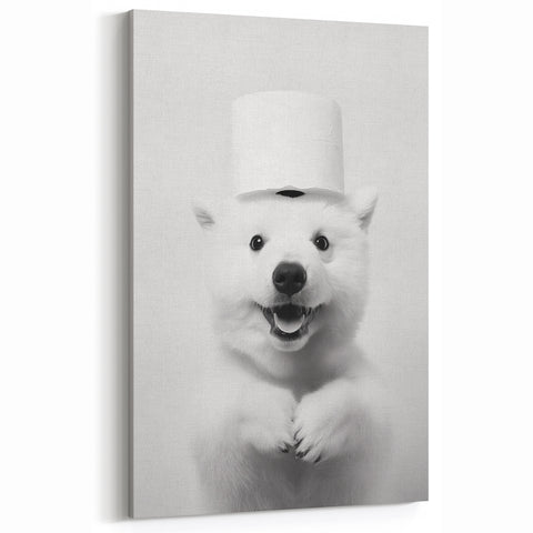 Smiling Polar Dog Bathroom Wall Art - Minimalist Black and White Decor