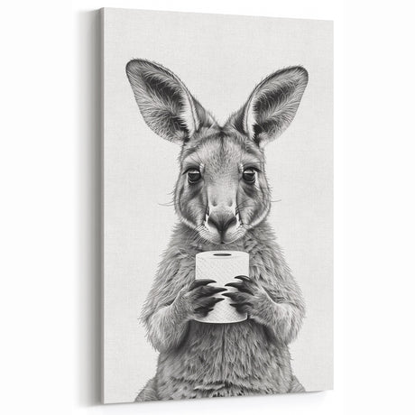 Kangaroo Bathroom Wall Art - Minimalist Black and White Decor
