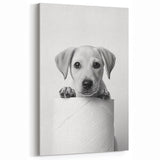 Bathroom Wall Art - Playful Puppy on Toilet Roll Modern Decor