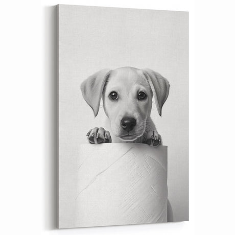 Bathroom Wall Art - Playful Puppy on Toilet Roll Modern Decor