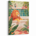 Bathroom Canvas Art - Relaxing Lion in Tropical Bathtub Scene