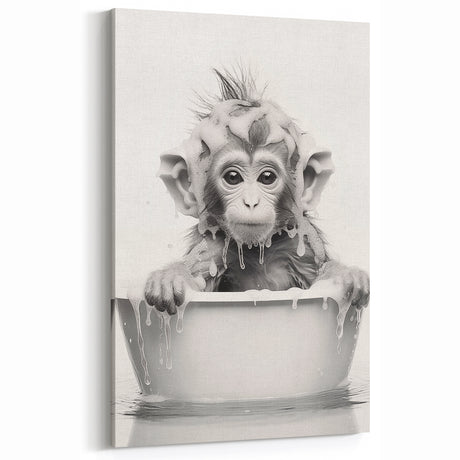 Bathroom Wall Art - Adorable Monkey Bath Scene Minimalist Decor