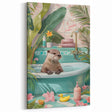 Bathroom Canvas Art - Playful Otter in Tropical Bathtub Scene