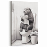 Bathroom Quote Art - Otter Reading Newspaper for Minimalist Decor