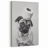 Pug Bathroom Wall Art - Modern Black and White Bathroom Decor