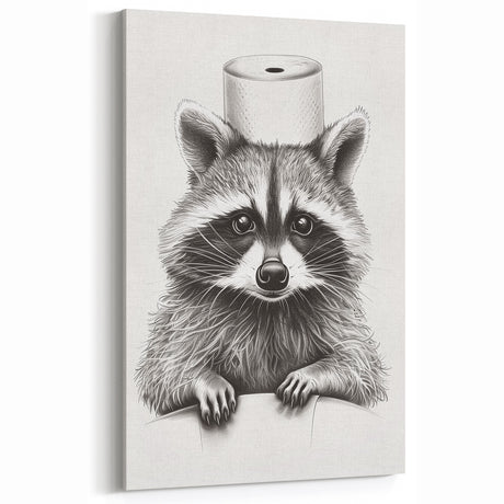 Adorable Raccoon Bathroom Wall Art - Fun Black and White Decor