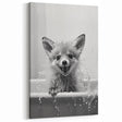 Playful Fox Bathroom Wall Art - Fun Black and White Bathroom Decor