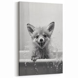Playful Fox Bathroom Wall Art - Fun Black and White Bathroom Decor
