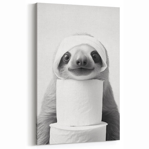 Adorable Sloth Bathroom Wall Art - Fun Black and White Bathroom Decor