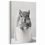 Cute Squirrel Bathroom Wall Art - Fun Black and White Bathroom Decor
