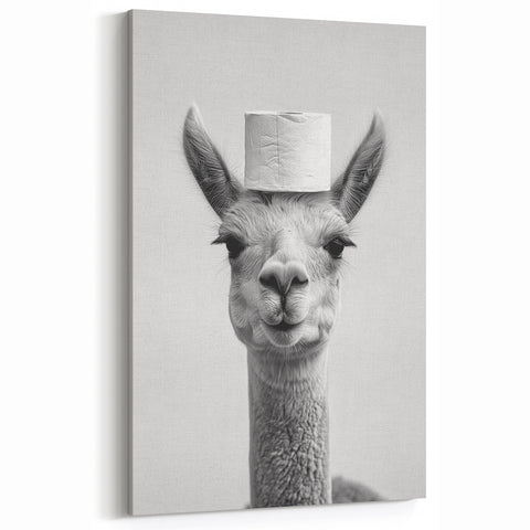 Adorable Llama Bathroom Wall Art - Fun Black and White Decor