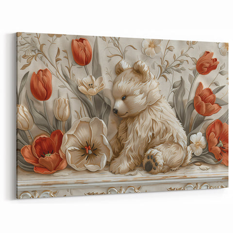 Floral Bear - Kids Room Wall Art Canvas and Framed Options