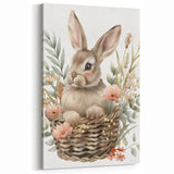 Bunny in Basket - Kids Room Wall Art Canvas and Framed Options