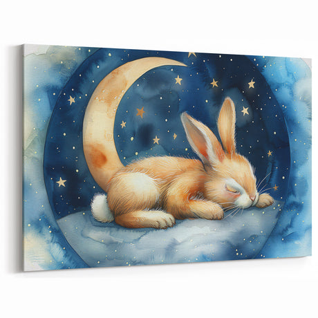 Starry Night Bunny - Kids Room Wall Art Canvas and Framed Options