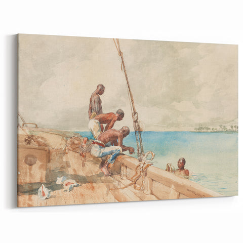 Realism Art Canvas: Maritime Scene with Fishermen Realism Wall Art