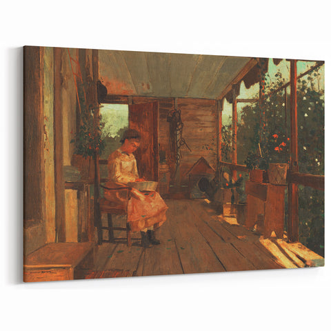 Realism Art Canvas: Girl Shelling Peas on a Porch Realism Wall Art