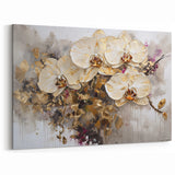 Luxurious Gold and White Orchid Abstract Floral Canvas Wall Art