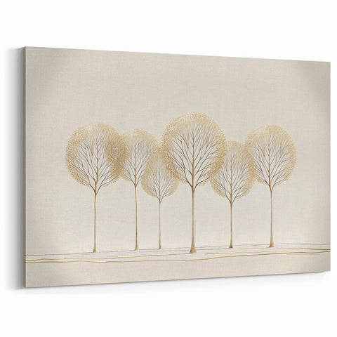 Modern Abstract Landscape Art with Golden Trees - Elegant Wall Decor