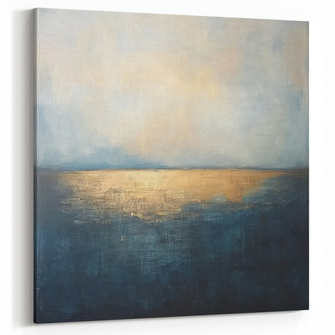 Abstract Landscape with Gold and Navy Tones - Modern Wall Art Decor