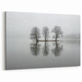 Minimalist Lake Reflection Art - Foggy Trees Abstract Canvas Print