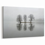 Minimalist Lake Reflection Art - Foggy Trees Abstract Canvas Print