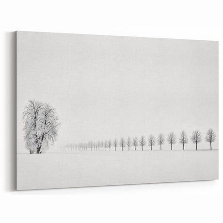 Minimalist Winter Landscape Art - Snowy Tree Line Canvas Wall Print