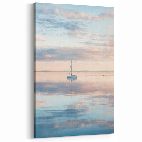 Serene Sailboat Abstract Art - Pastel Horizon Canvas Wall Print
