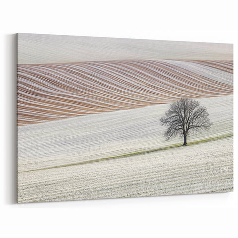 Contemporary Landscape Wall Art - Winter Tree in Textured Fields