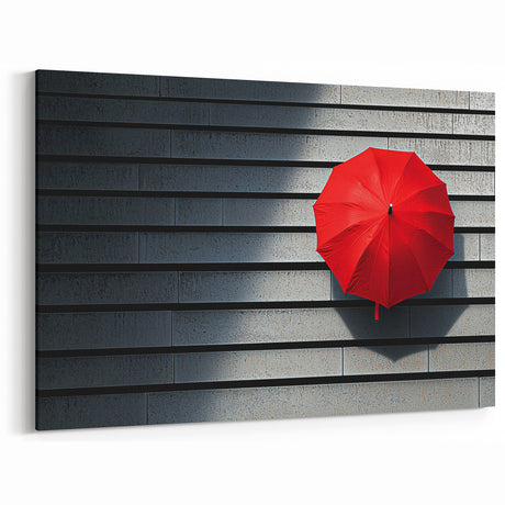Red Umbrella on Gray Wall - Modern Abstract Canvas Art