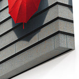 Red Umbrella on Gray Wall - Modern Abstract Canvas Art