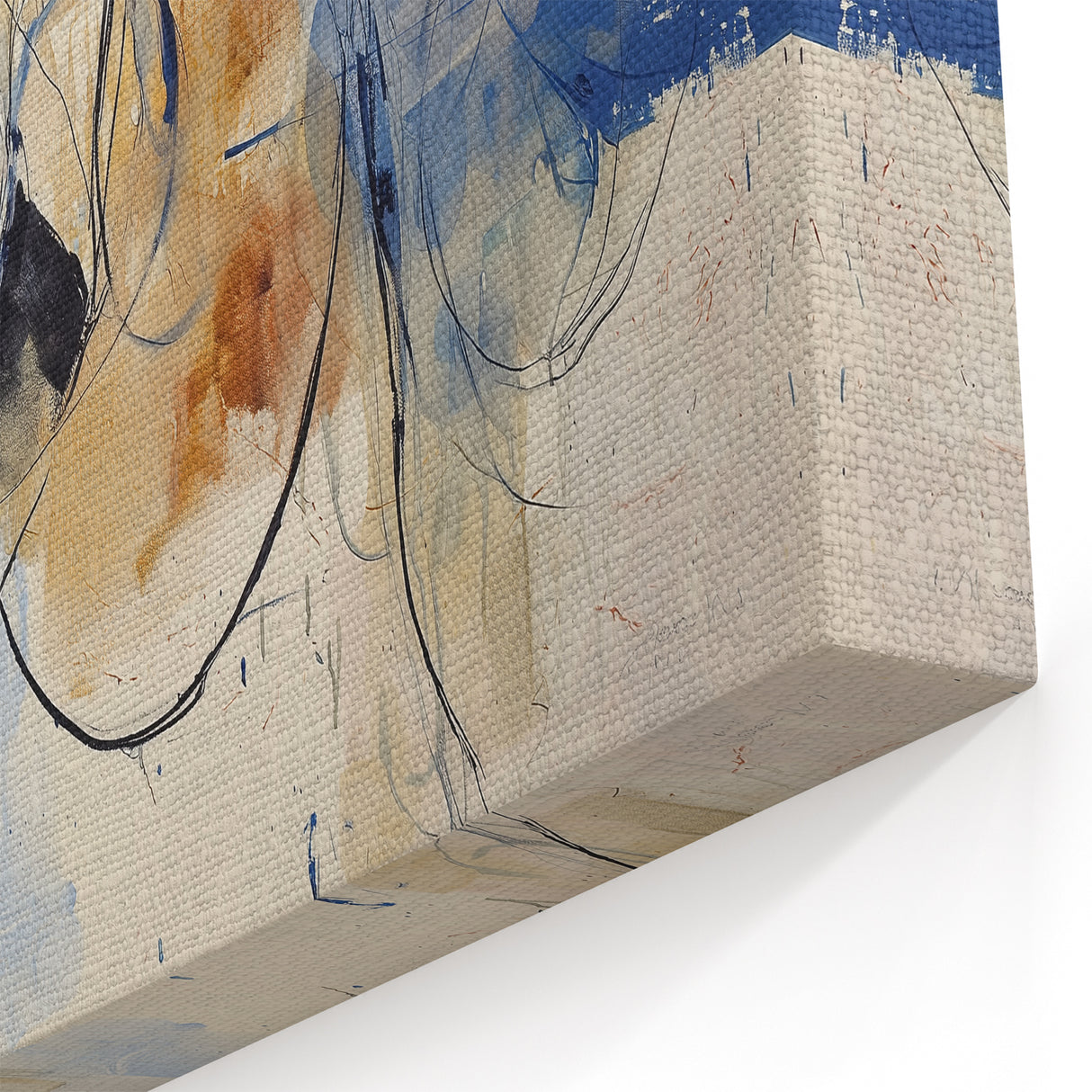 Modern Blue and Beige Abstract Art - Fluid Wall Canvas Design