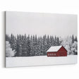 Red Barn in Snowy Forest - Rustic Winter Barn Wall Art for Farmhouse Decor