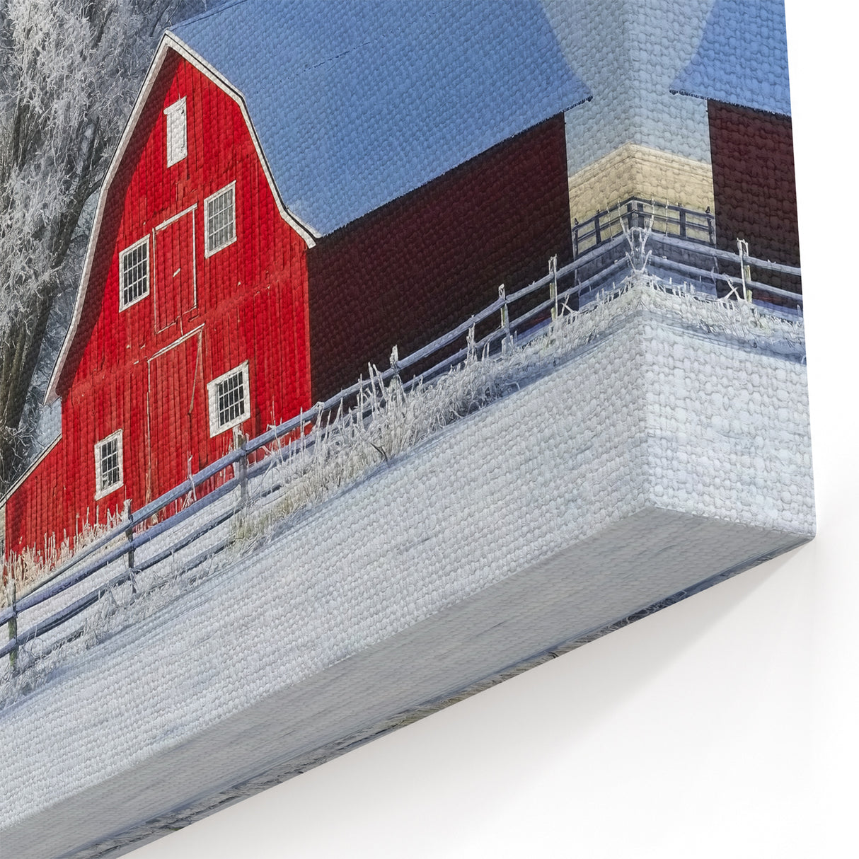 Red Barn in Snowy Countryside - Rustic Winter Barn Wall Art for Decor