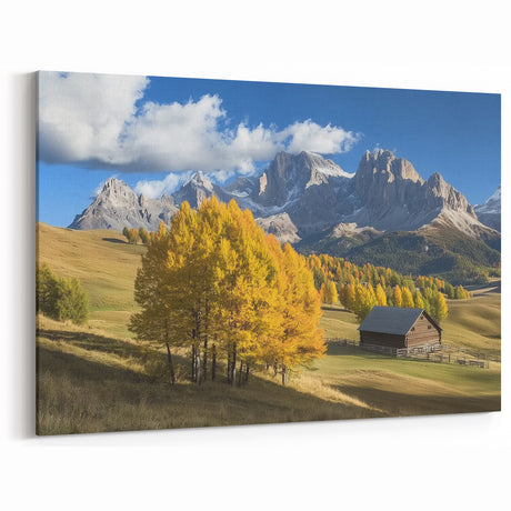 Golden Autumn Barn - Mountain Landscape Wall Art for Rustic Decor