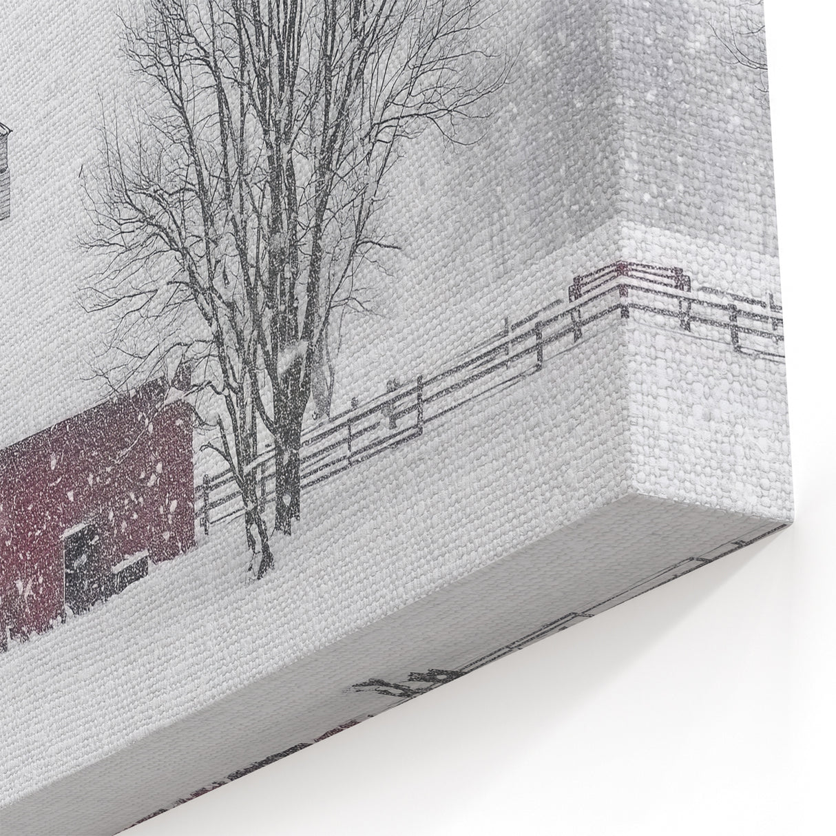 Snow Covered Red Barn - Winter Landscape Wall Art for Farmhouse Decor