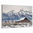 Snowy Barn and Mountain Peaks - Rustic Winter Wall Art for Farmhouse Decor