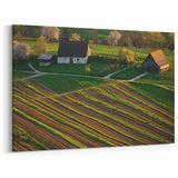 Farmhouse and Fields at Sunset - Scenic Country Wall Art for Home Decor