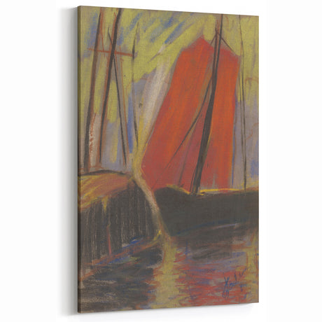 Modern Wall Art - Abstract Red Sailboat Design for Trendy Decor