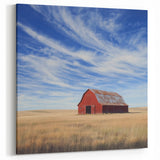 Rustic Red Barn in Golden Fields - Scenic Country Wall Art for Decor