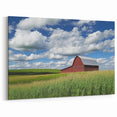 Red Barn in Summer Fields - Scenic Countryside Wall Art for Farmhouse Decor