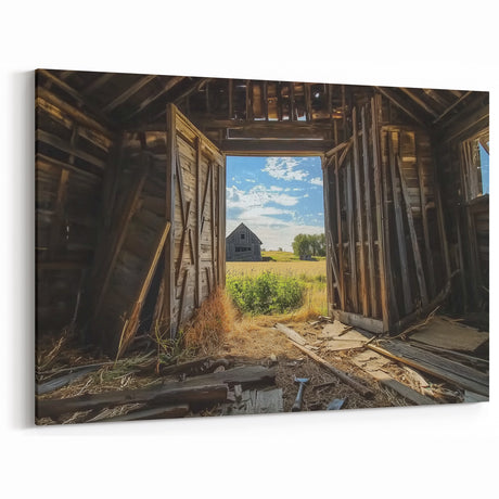 View Through Rustic Barn Doors - Scenic Farmhouse Wall Art for Decor