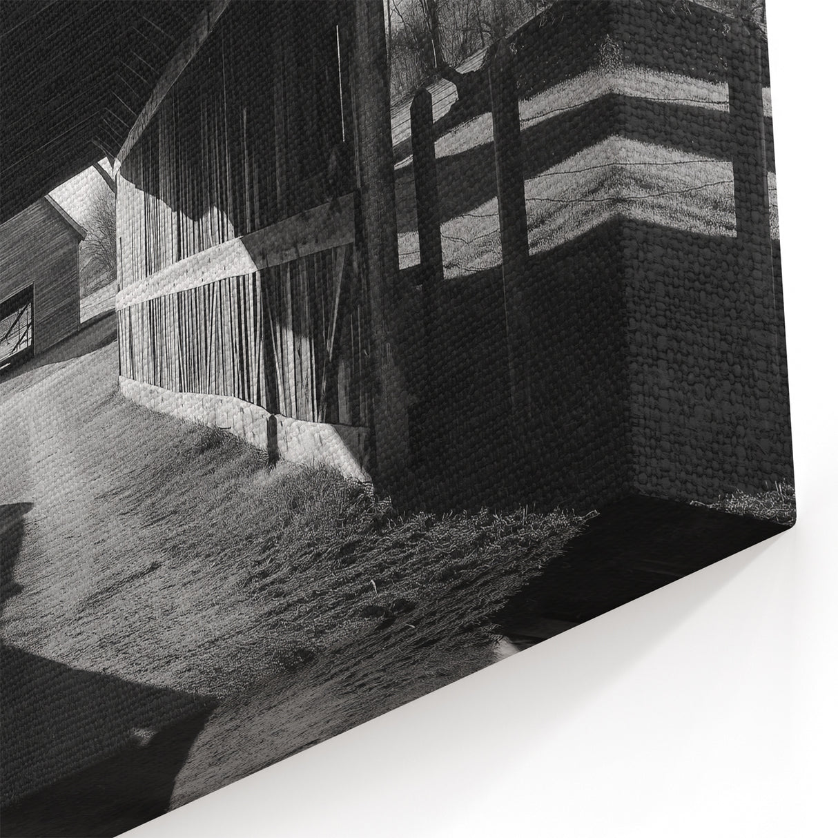 Black and White Barn Tunnel - Rustic Farmhouse Wall Art for Home Decor